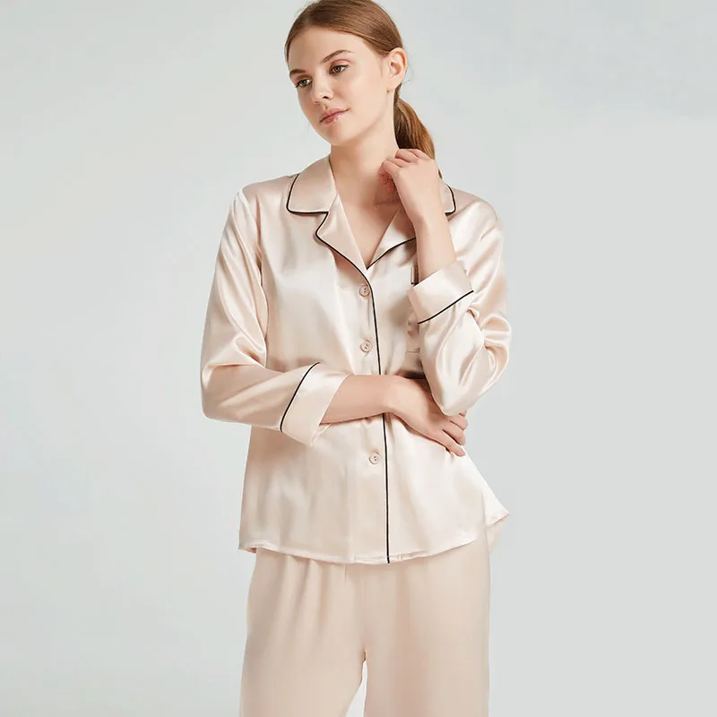 Factory custom V-neck luxury sleepwear 19mm pure mulberry silk women pajama set