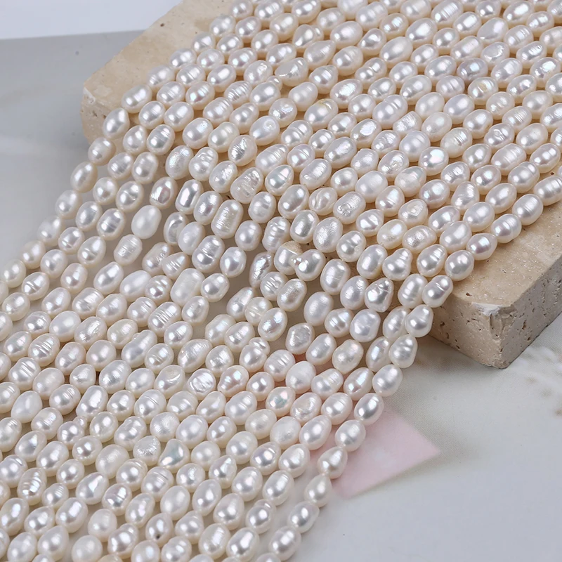 4.5-5mm Rice Shape Natural White Freshwater Pearl Beads Strand Wholesale Charms For Jewelry Making