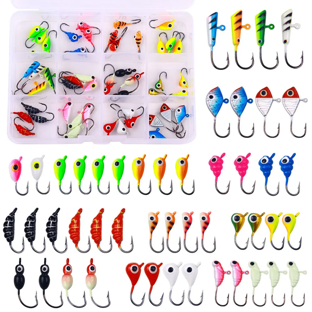 JETSHARK Ice fishing lead head hook  new mini metal winter fishing hook set boxed lure lead head hook tungsten ice fishing jig