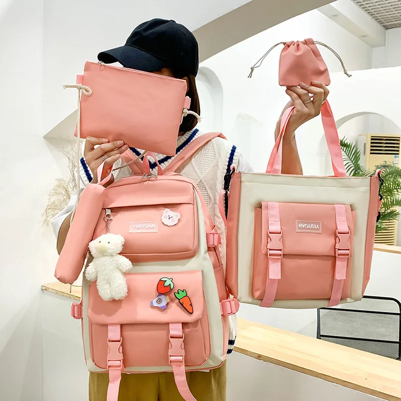 MA051 Wholesale Custom Logo Oxford Large Capacity Backpack 5 Pieces Set School Bag Rucksack Fashion Students Backpack For Girls