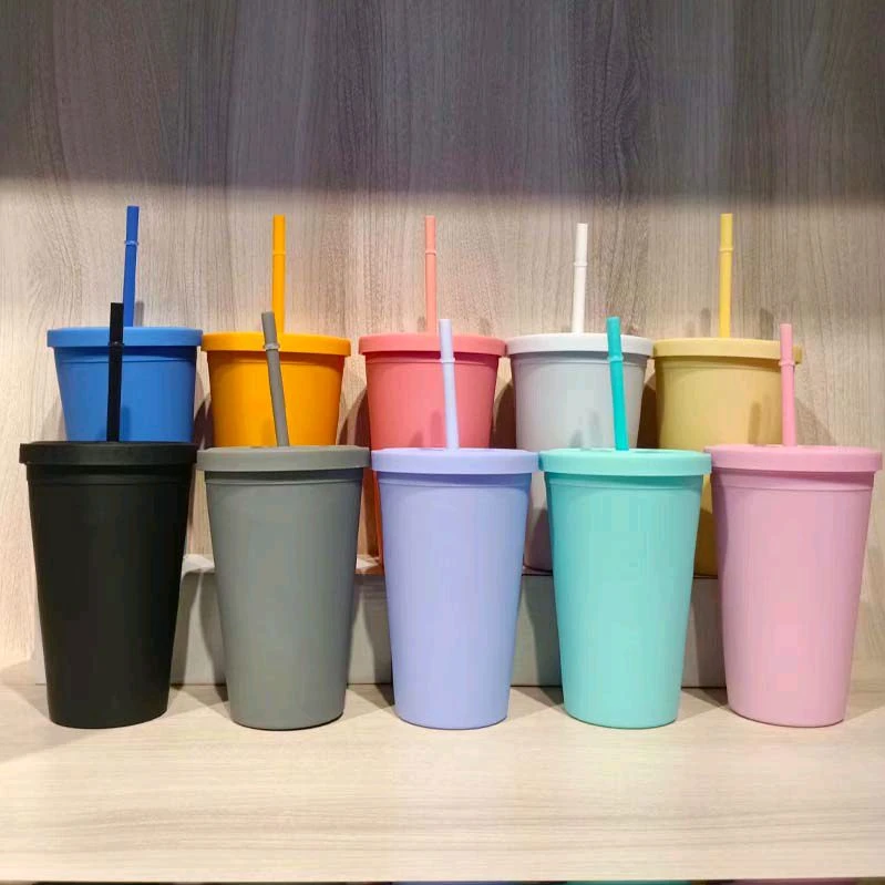 Stocked BPA free reusable plastic Pastel Colored Acrylic Cups with Lids and Straws