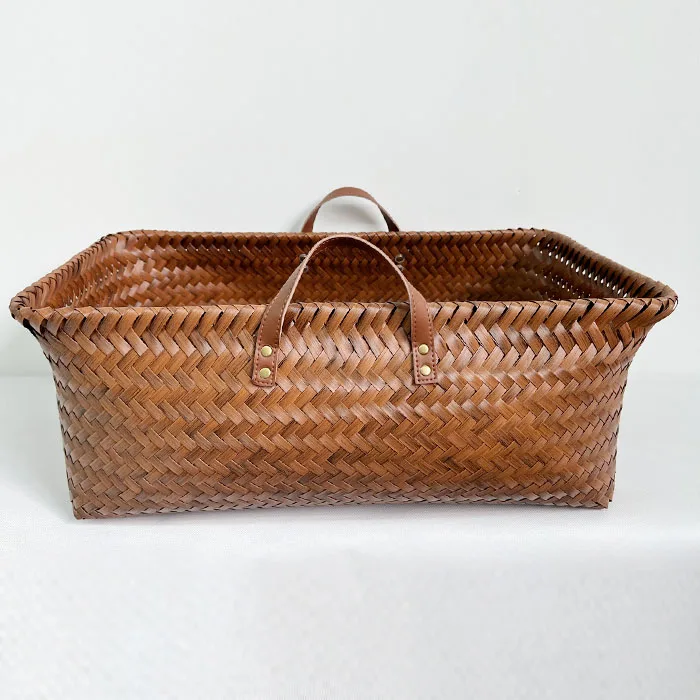 Rectangular large portable storage basket PP woven plastic strip office cabinet storage bin pet baby carrying basket