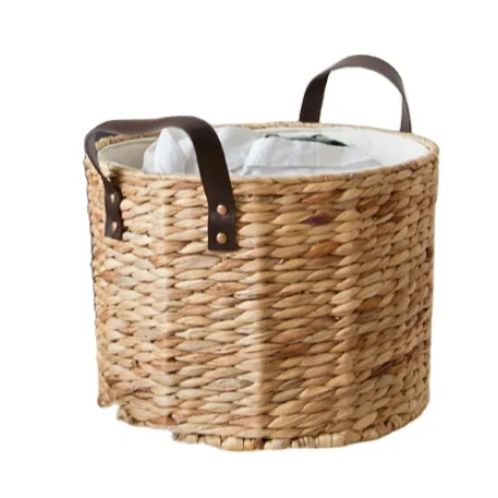 Weaved Orange Eco Friendly Seagrass Toys Storage Bin Corn Husk Decorative Gift Baskets With Handles