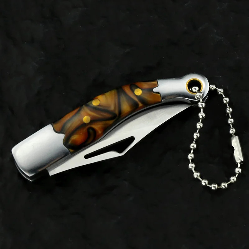 MINI camping outdoor folding short knife Acrylic Handle Small Pocket Knife With Keychain
