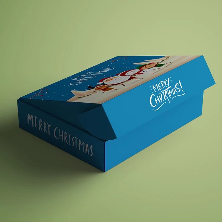 Christmas Design Corrugated Cardboard Folding Flat Gift Packaging Mailer Box With Logo