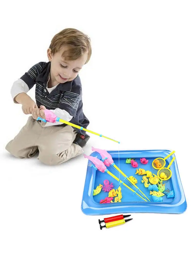 
14PCS/Set Floating Fishing Game Kids Bath Toys Fishing Magnetic Toys Inflatable Swimming Pool Bathtub Toy Set 