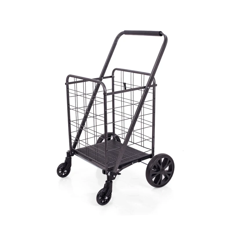 Economic Eco Friendly Black Foldable Basket Shopping Trolley Shopping Carts for Groceries With Metal Wire Basket