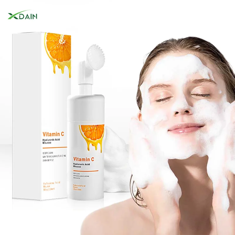 Customized LOGO Face Wash Facial Cleanser Acid Hyaluronic Acid Cleansing Foam Mousse Face Wash Vitamin C Remover Mousse