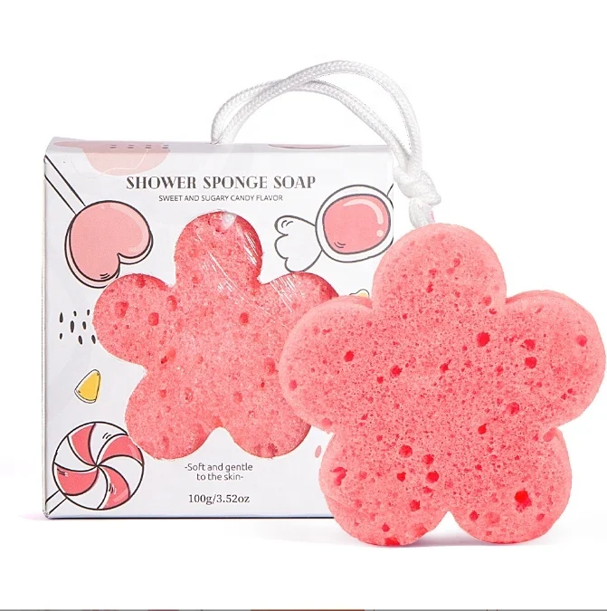 Eco Friendly Products 2024 Soap Infused Sponge Foaming Body Wash Infused Buffer Soft Exfoliating Flower Soap Sponge