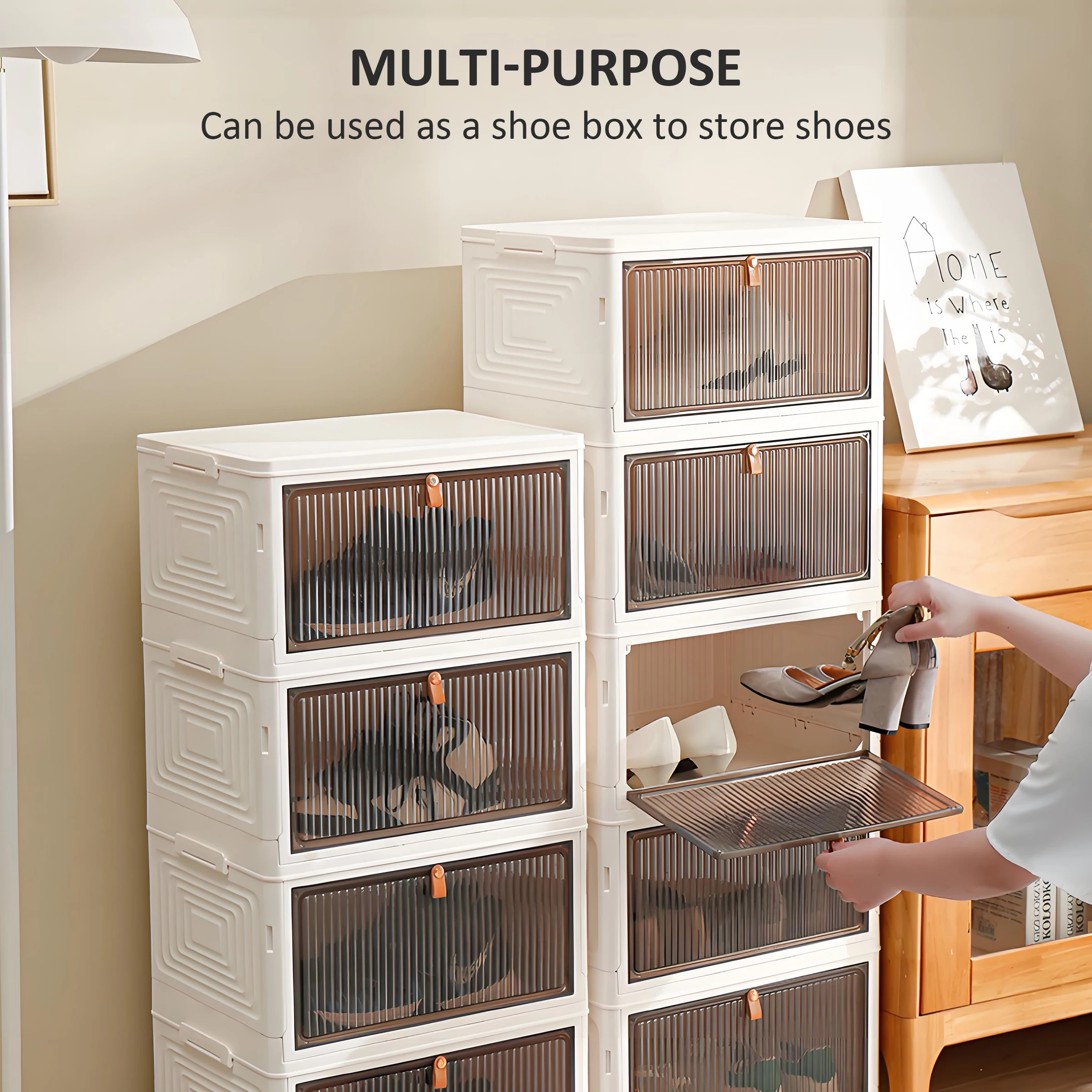 Collapsible Clothing Storage Bins with Lids Wheels Plastic Folding Stackable Closet Organizer Storage Box with Doors for Home