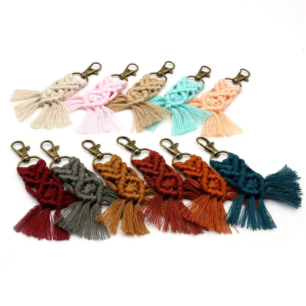 Boho Gift Accessories Colorful Handmade Keychain Macrame Leaf Key Chain