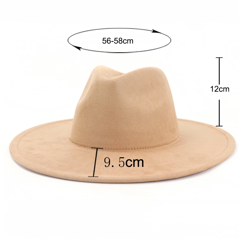Fashion Suede Fedora Hat for Women Men Classic Sombrero Flat Wide Brim Jazz Panama Cap
