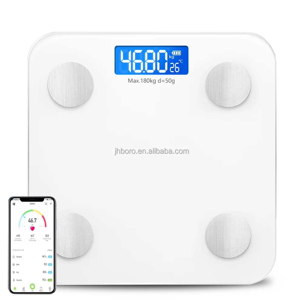 BL-2606 BMI Personal Weighing Wifi Body Fat Weight Scale Tempered Glass + ABS Plastic 1 Years LCD 26*26*2.5CM SILK-SCREEN