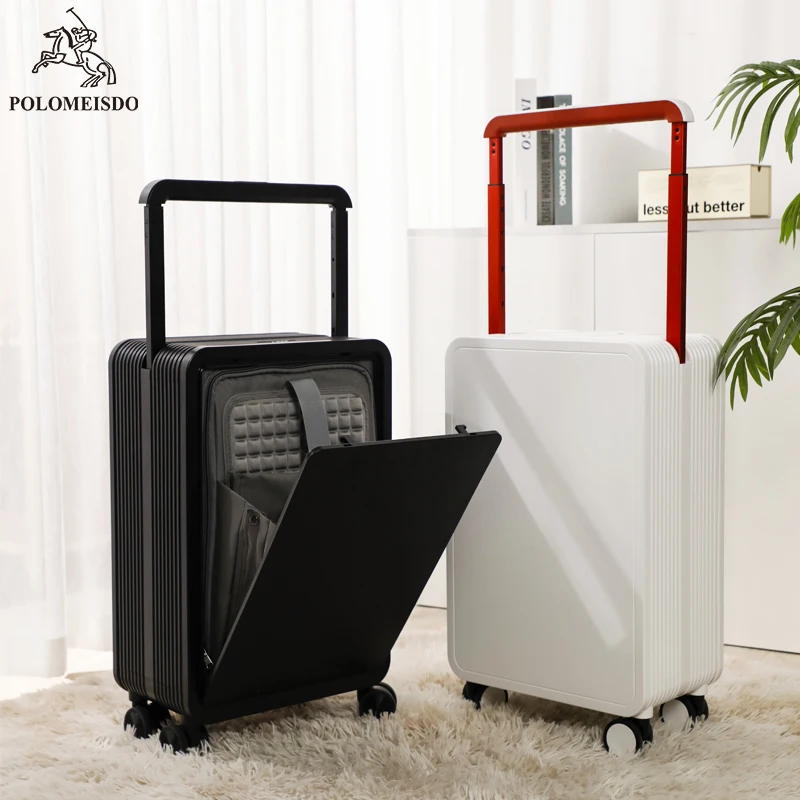 2024 POLO luxury travel trolley business luggage with universal wheels  and front open laptop carry on luggage bags