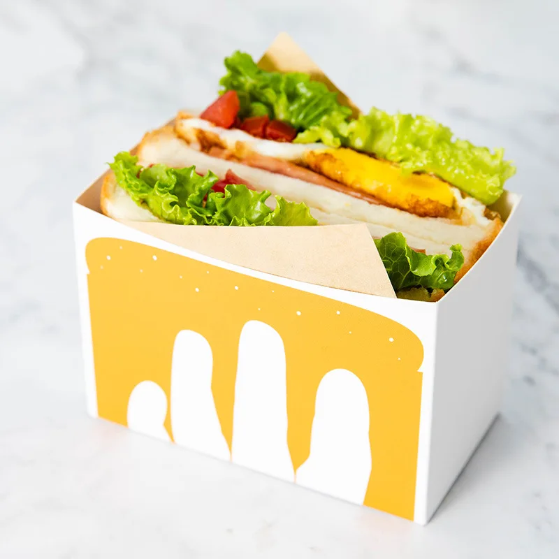 Custom Paperboard Tray Takeaway Sandwich Wrapper Paper Burger Container Box