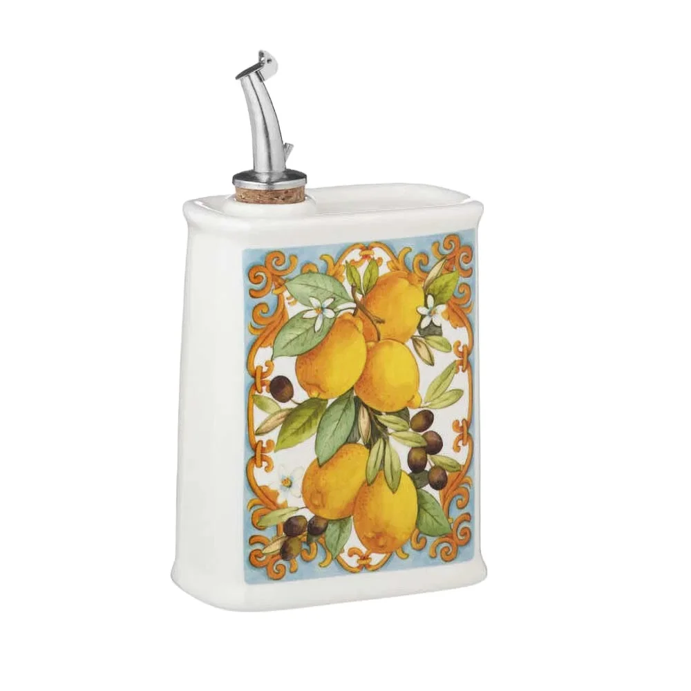 classic ceramic olive oil tin can with custom pattern designs square olive oil cruet with stopper 500 ml&250 ml capacity