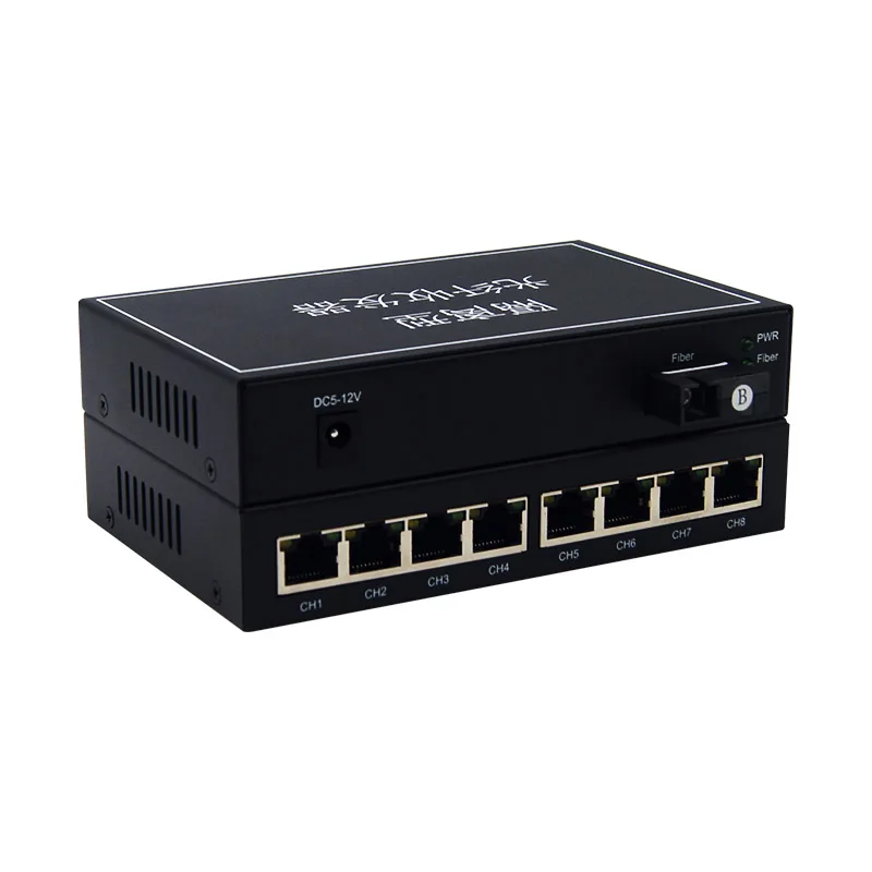 10/100/1000Mbps 8 RJ45 Ethernet Vlan Isolation Optical Transceiver Isolated Fiber Optic Media Converter 20KM Single Fiber SC