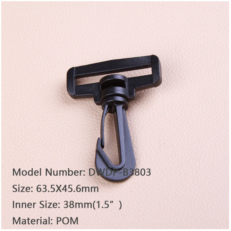 DWDP-B03 2.5inch Carabiners Rings Barrel Loop Webbing Strap Luggage Bag Black Plastic Swivel Snap Hook Buckle