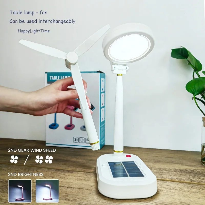 Portable reading lamp with USB and solar charging, portable dual-purpose fan, multifunctional desk lamp