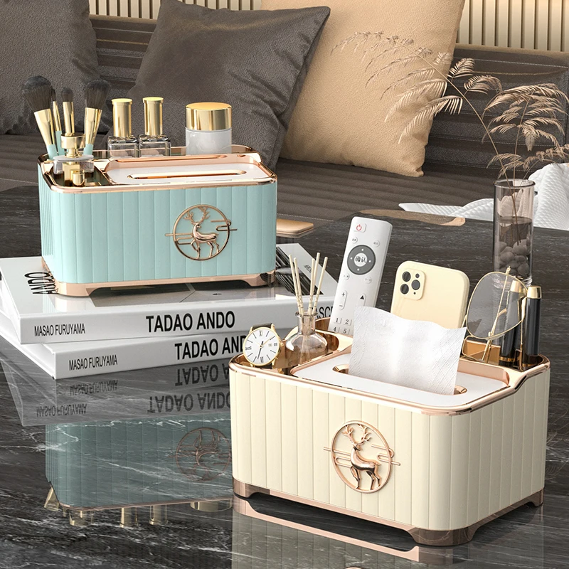 5 Slots Storage Container Durable Tissue Box with lid and slinky spring facial paper towel Holder Napkin Drawer Dispenser Case