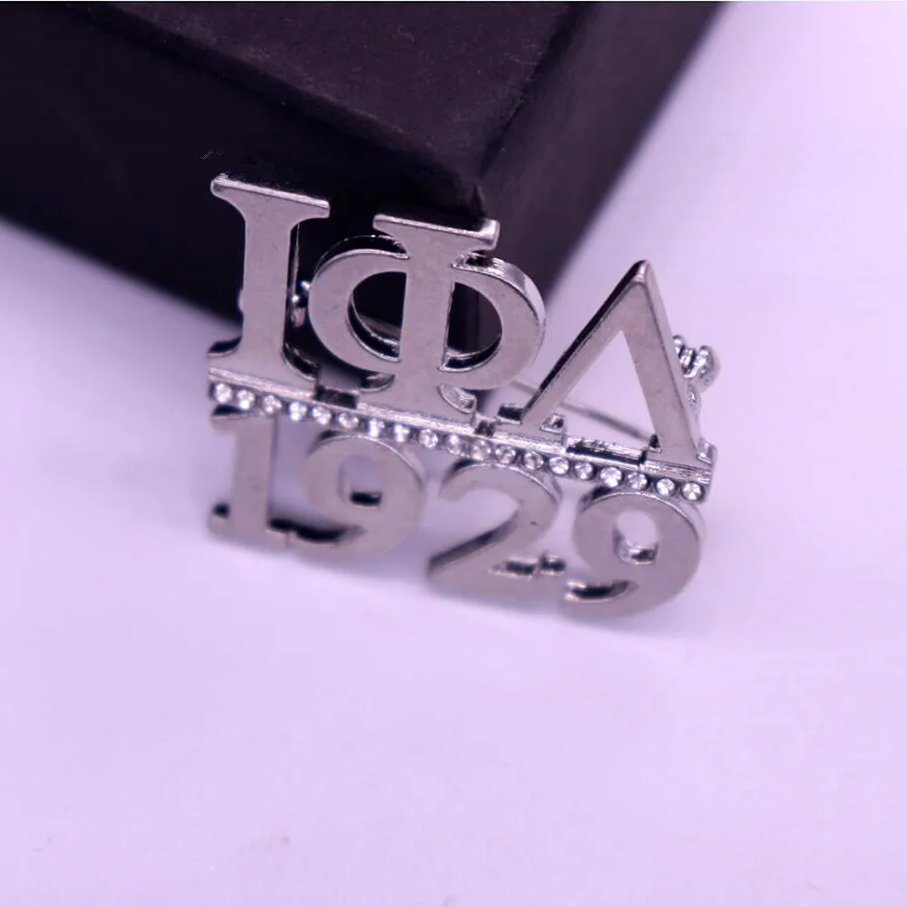 Silver plated alloy 1929 year founded greek letter Iota Phi Lambda jewelry clear rhinestone sorority brooch pins