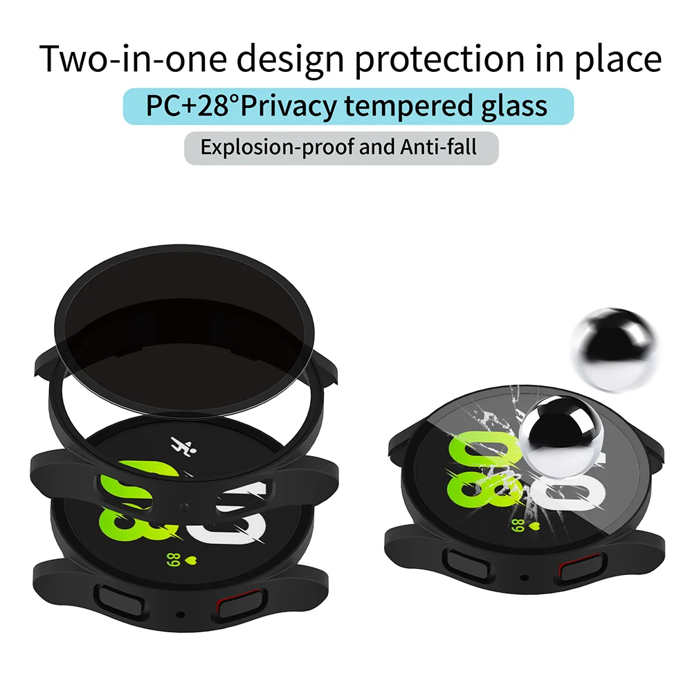 Tschick Privacy Glass+PC Case for samsung Galaxy watch 6 5 4 44mm 40mm all-around Anti-fall cover watch6 5 4 Screen protector