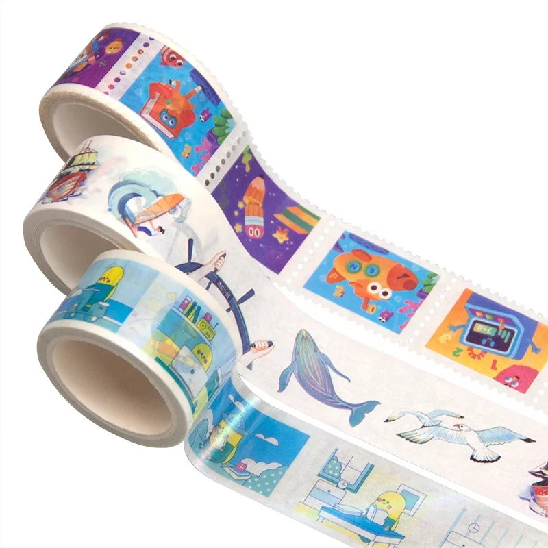 Wholesale Die Cut tear able Repositionable Perforated Washi Tape  Stamp Stickers Custom Adhesive Paper Tape