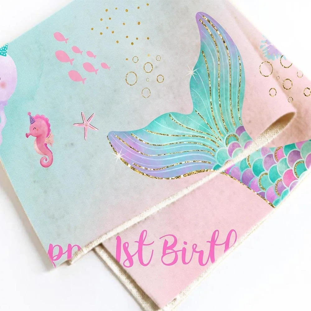 Mermaid Birthday Background Banner Under Sea Girl Princess Baby Shower Party Decoration Blue Purple Scales Backdrop