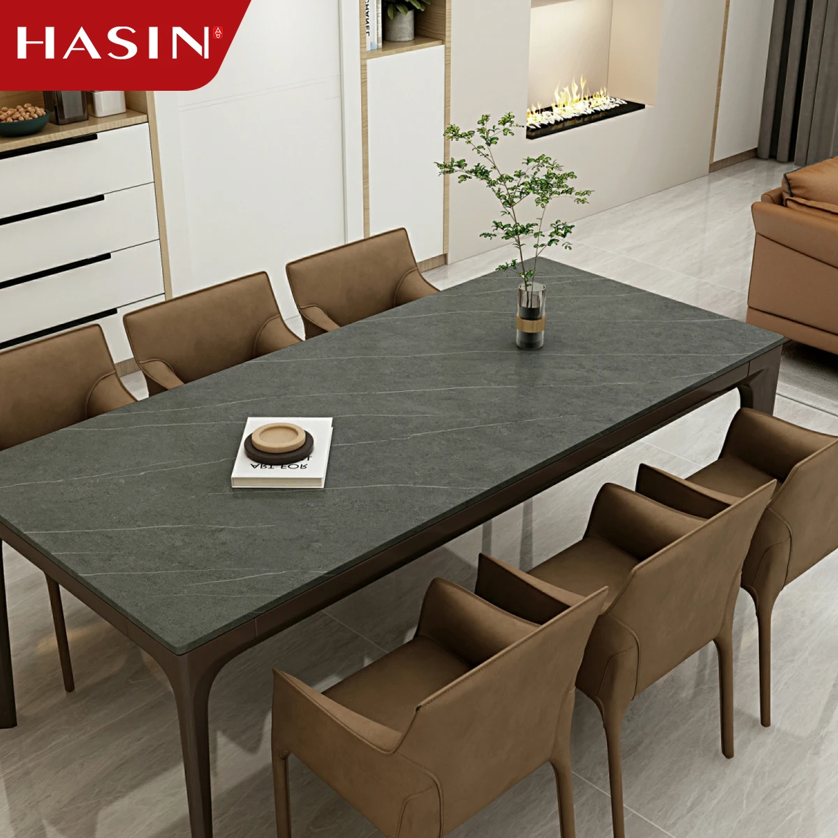 Прямоугольный обеденный стол из спеченного камня