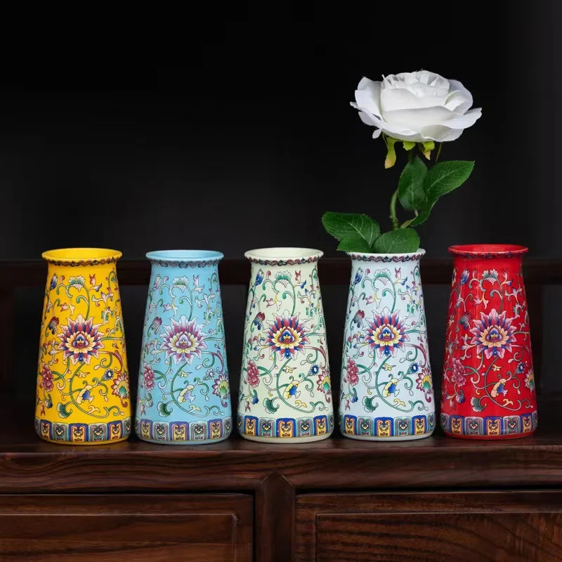 Ceramic enamel miniature flower vase Wholesale Tea set decoration Hydroponic pottery pot Home