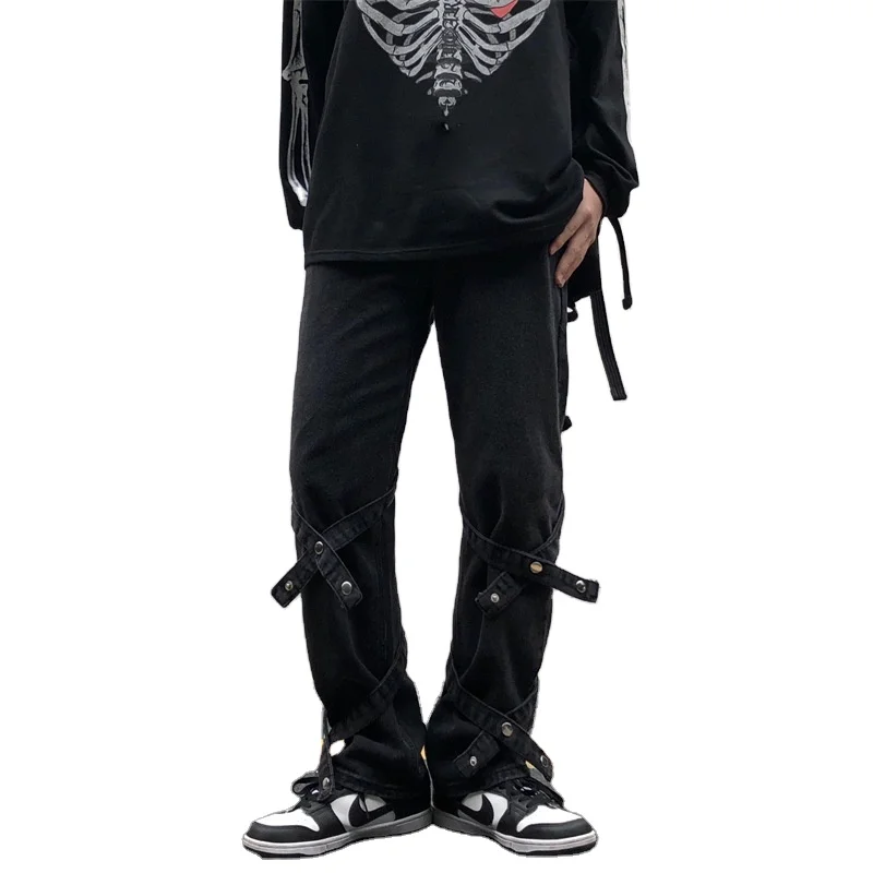 2024 Bulk Wholesale New High Street Trendy Loose Youth Popular Straight Hip Hop Mens Black Jeans
