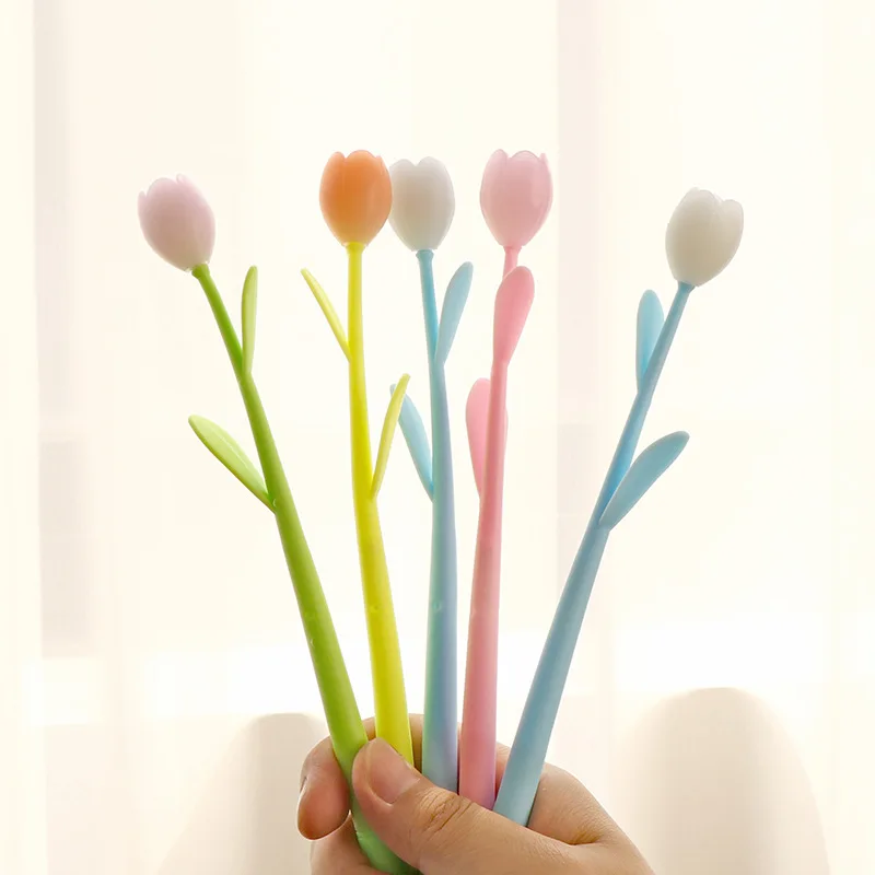 Гелевая ручка в форме тюльпана Цветочная нейтральная черные чернила креативные цветы изменят цвет под солнцем оптовая продажа ручек