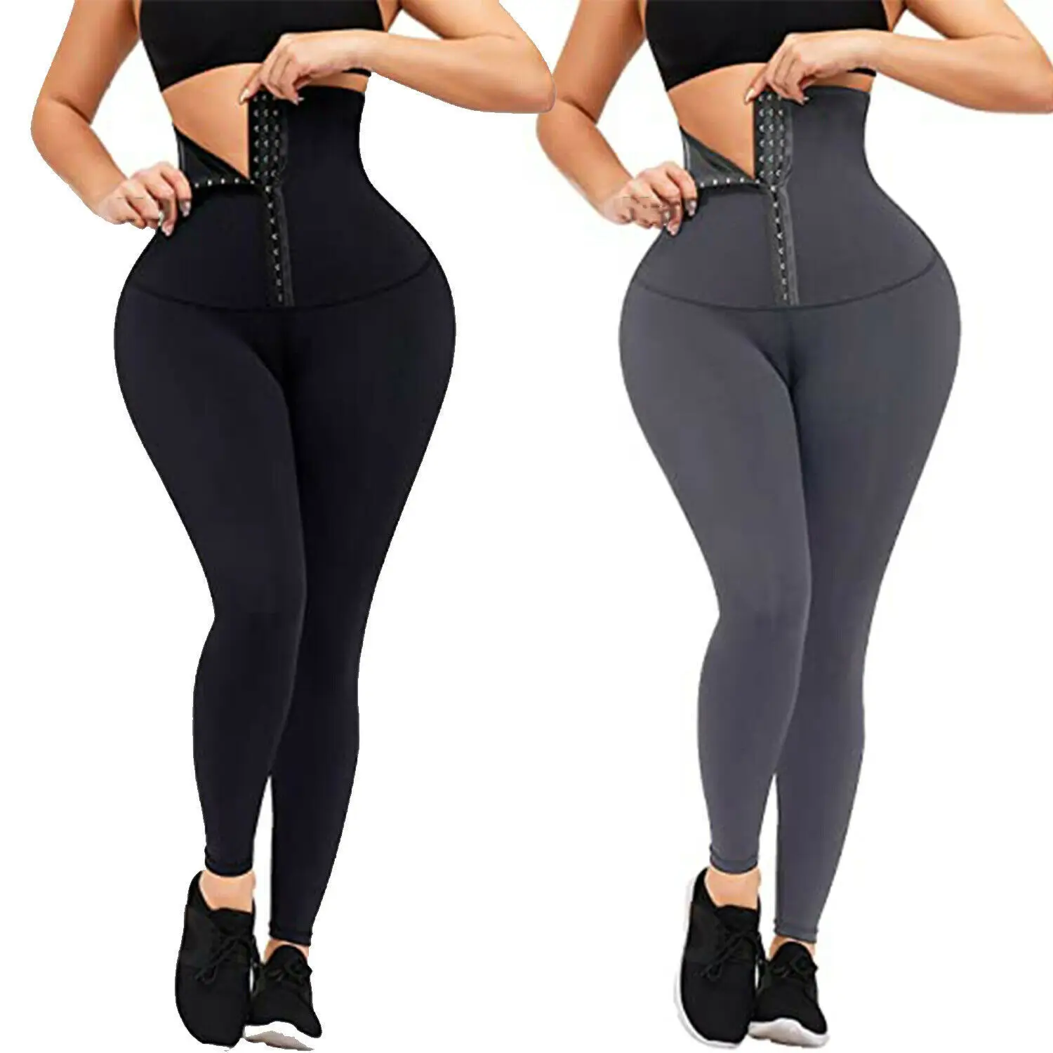 The new yoga pants leggings female thin section three rows of buttons waist draw in the abdomen to lift the buttocks pants