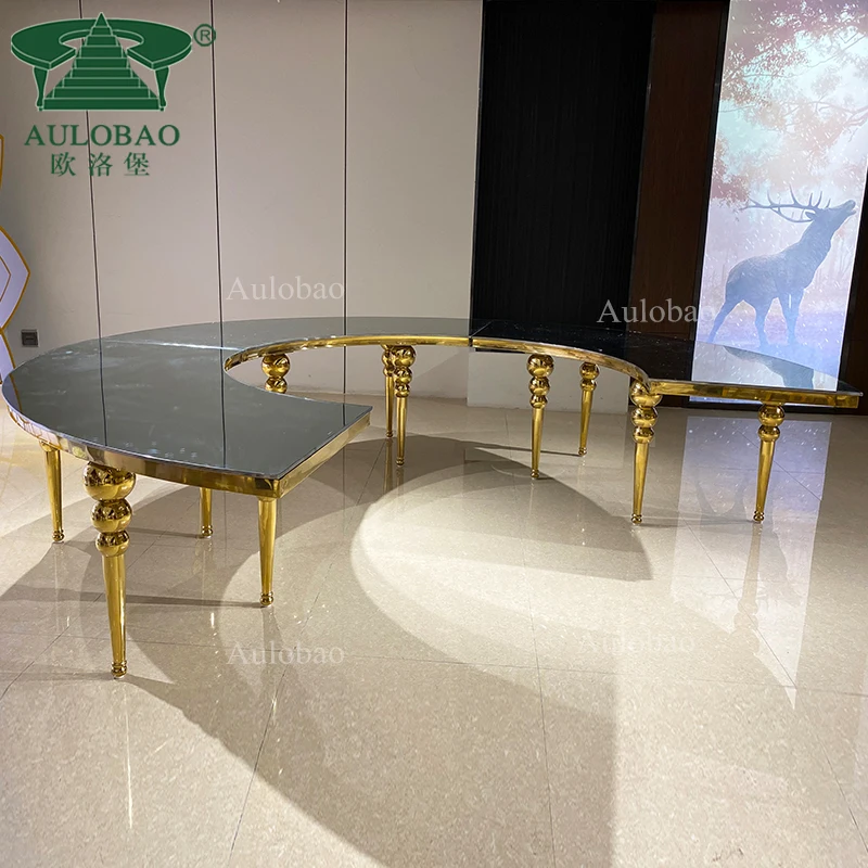 changeable halfmoon , S and O shape stainless steel leg glass top wedding tables