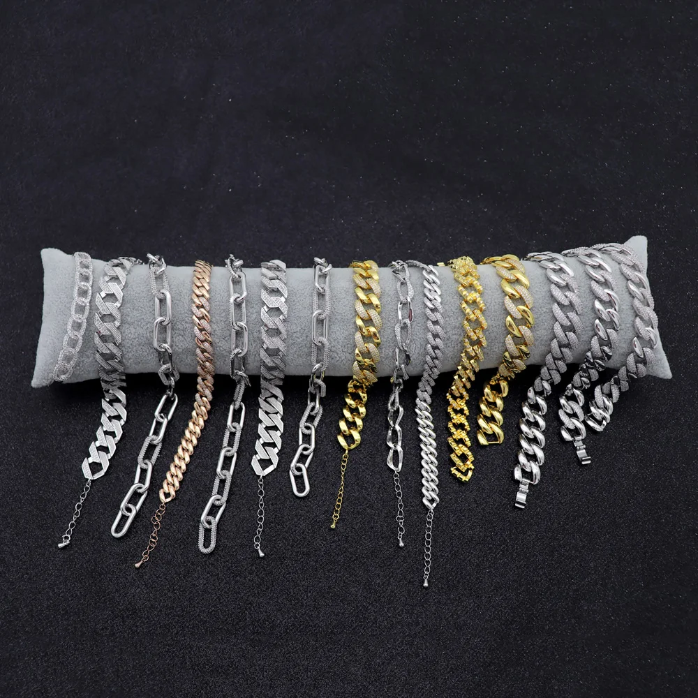 Wholesale Hot Sale Brass Cuban Link Chain Hip Hop Bracelet Men 18 Karat Gold Bracelet