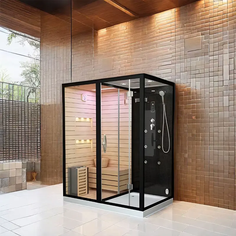 Finland Traditional Home Dry Indoor Sauna Shower  Rooms With Stove And Stone Home Personal Steam Shower Sauna Combo