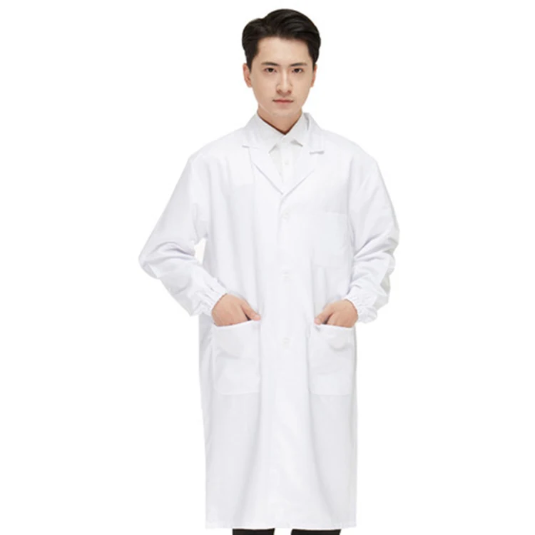 
2020 High quality unisex white gown doctors working clothes long sleeve white lab coat food doctor nurse uniform 