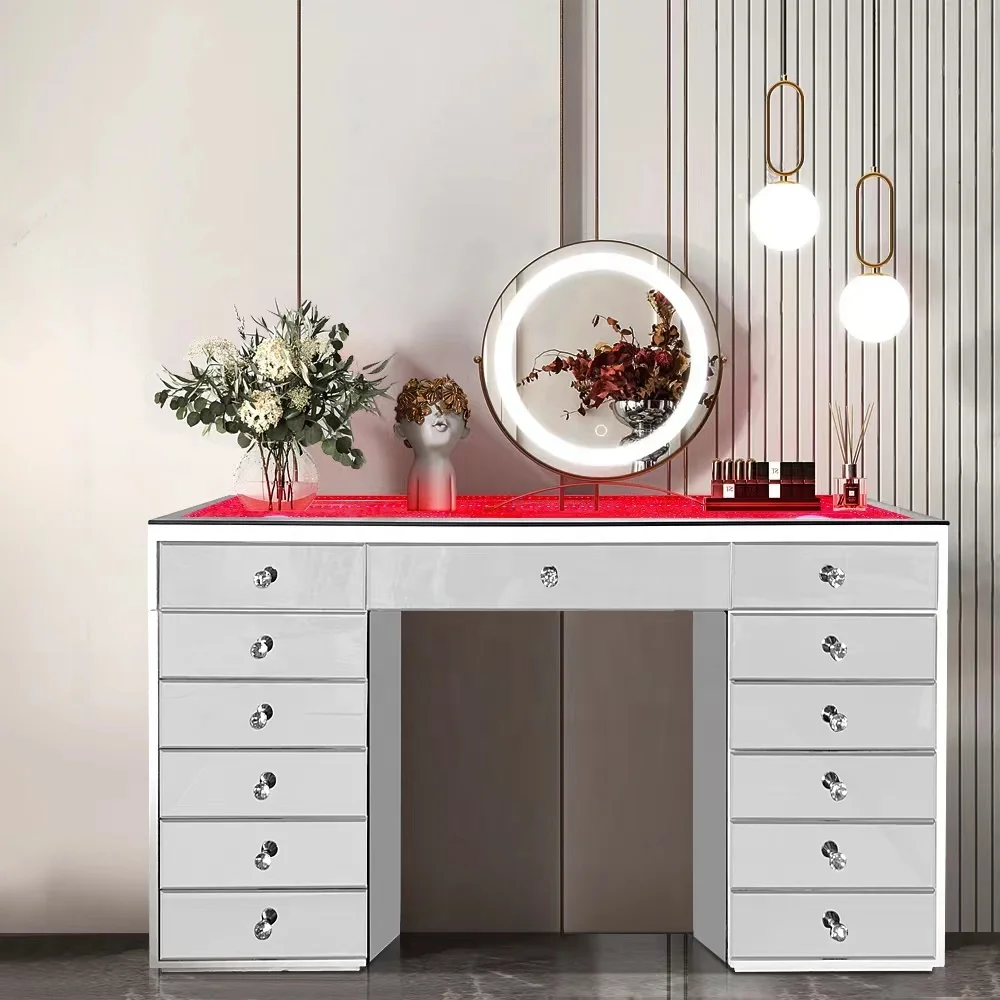 2021 Top Seller Crushed Diamond LED Mirrored Dressing Table And Make Up Mirror