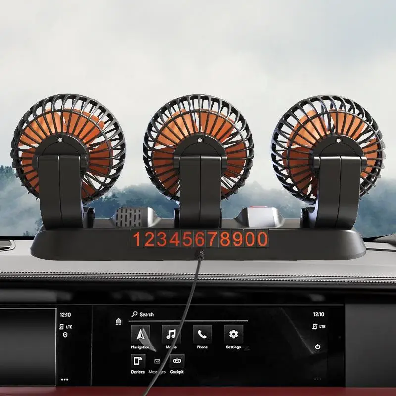 5V 24V 12V Degree Rotation Center Console Dashboard RV Boat Cabin Caravan Van Cooling Triple USB Three 3 Heads Truck Car Fan