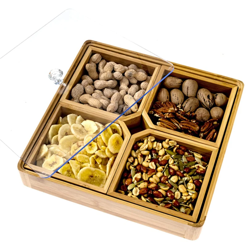 Wholesale Modern Styles Wooden Serving Platter Wooden Bamboo Divided Serving Tray with Lid