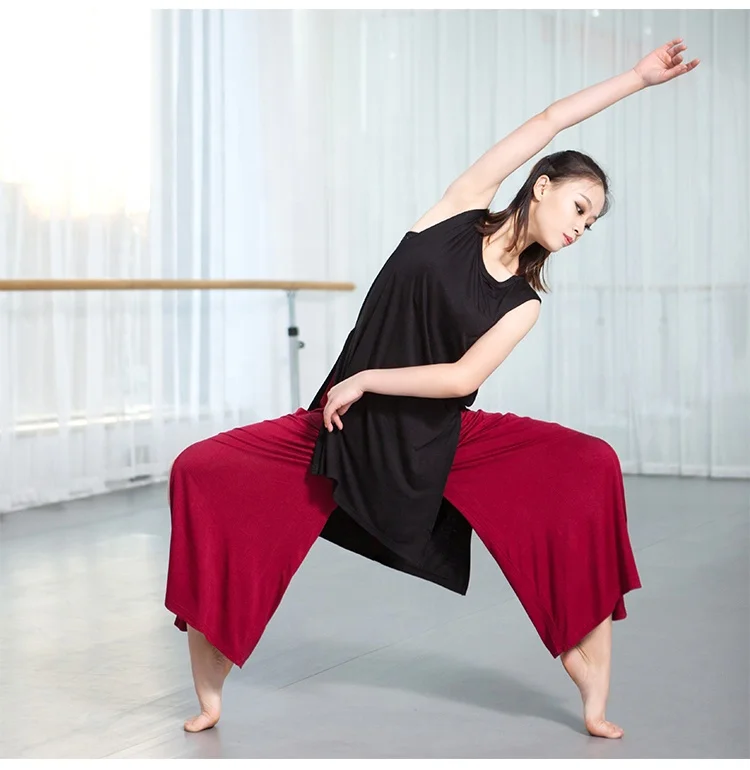 Оптовая продажа, свободная тренировочная футболка для танцев, женские длинные модельные Топы И Футболки без рукавов