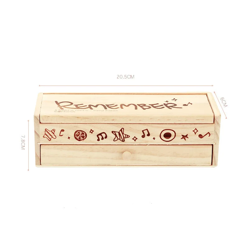 Multi-Functional Back To School Bamboo Pencil Box Double Layer Kids Wooden Pen Box