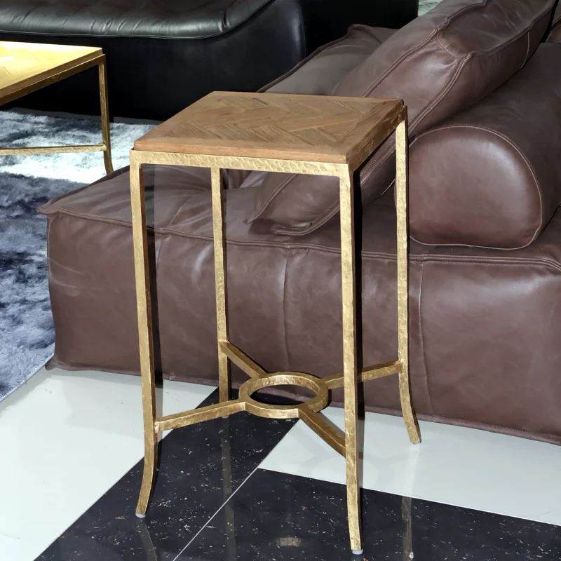 wholesale coffee table set 2  modern square wooden top metal steel side table for living room metal forged iron smart table