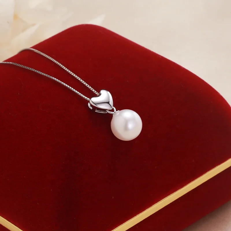 Natural Freshwater Round Pearl Heart Shape 925 Sterling Silver Jewelry Set