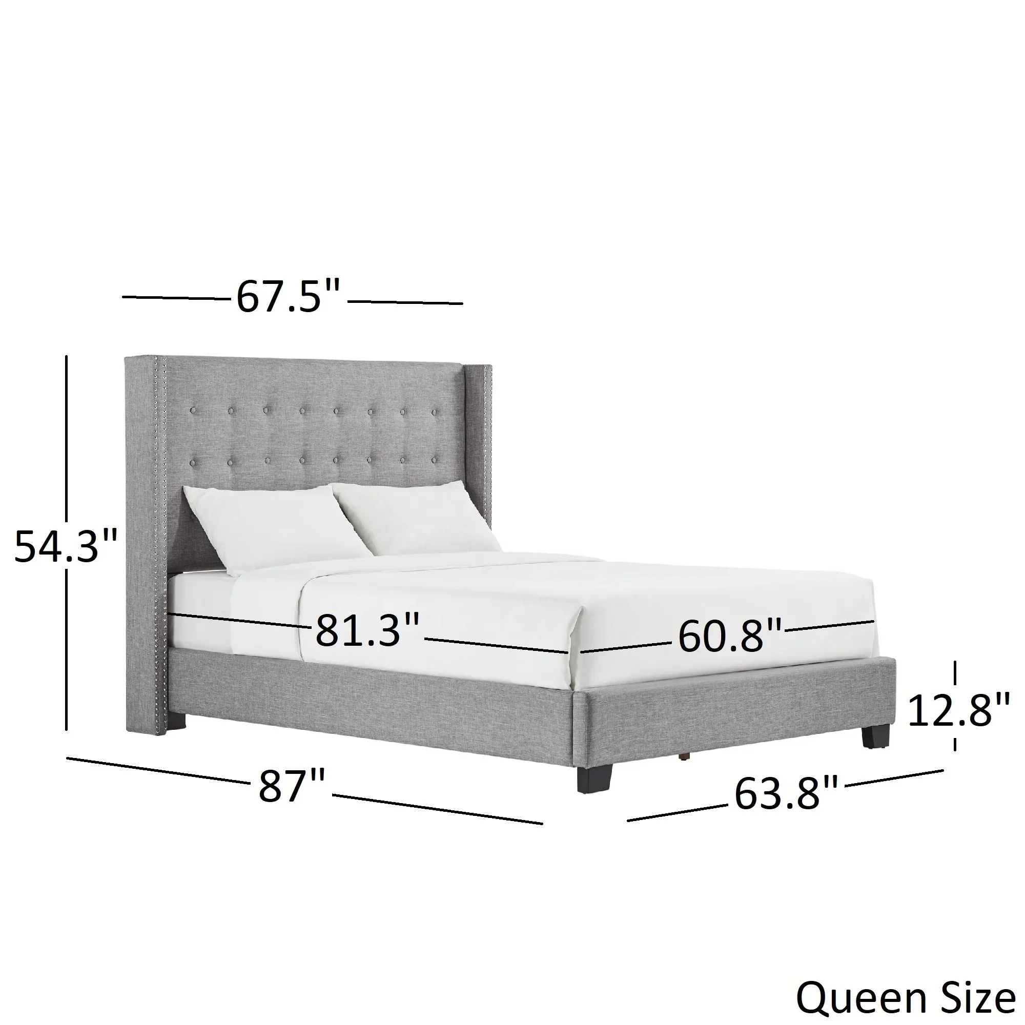 
Dingzhi Furniture Upholstered Queen Size Platform Wood Bed with Nailhead Trim 