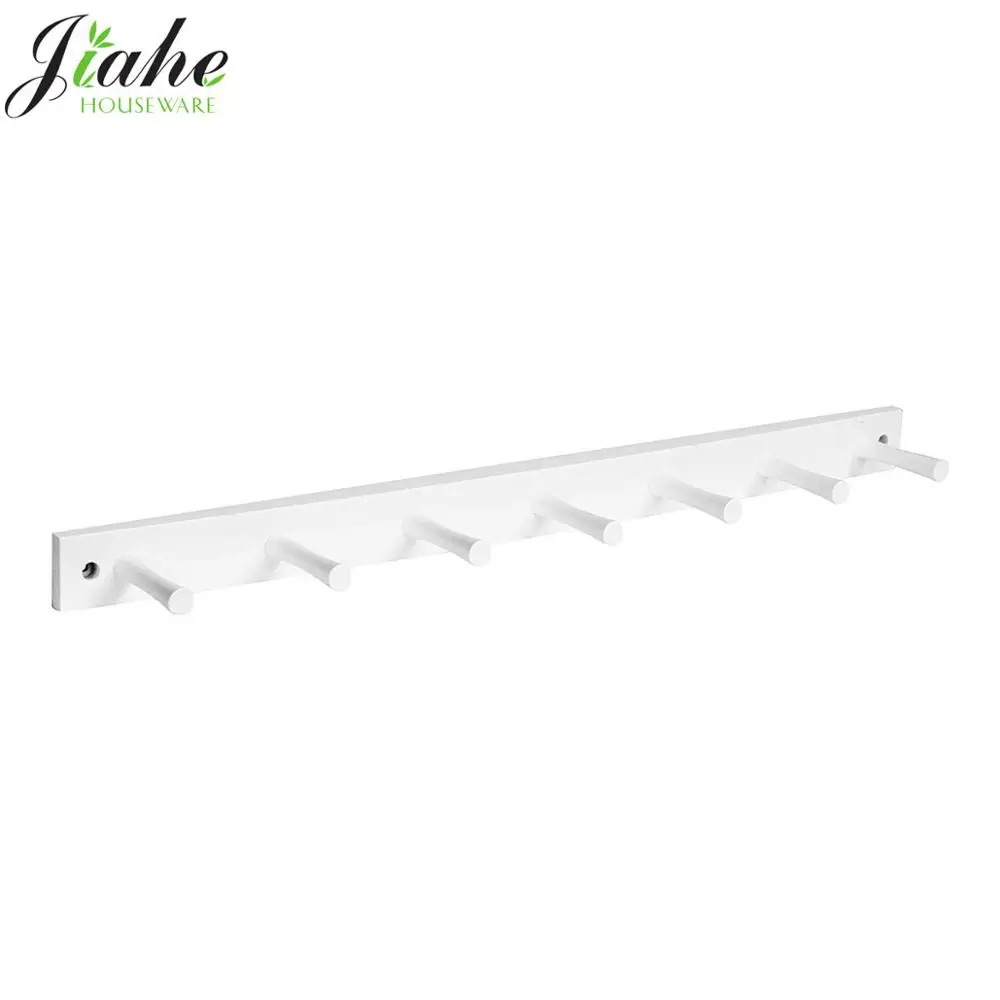 Bamboo Wooden Wall Mount 6-Peg Coat Rack for Hanging Jackets, Leashes, Purses, Hats, Scarves, Bags White