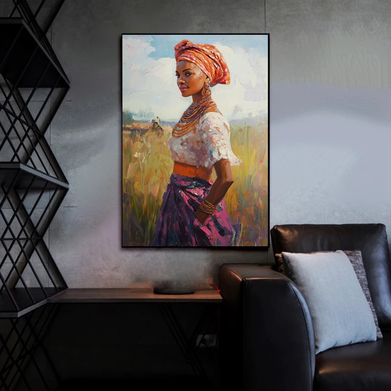 African Portrait Colorful Graffiti Painting Home Decor Wall Pictures Abstract Afro Woman Oil Paintings Wall Decor