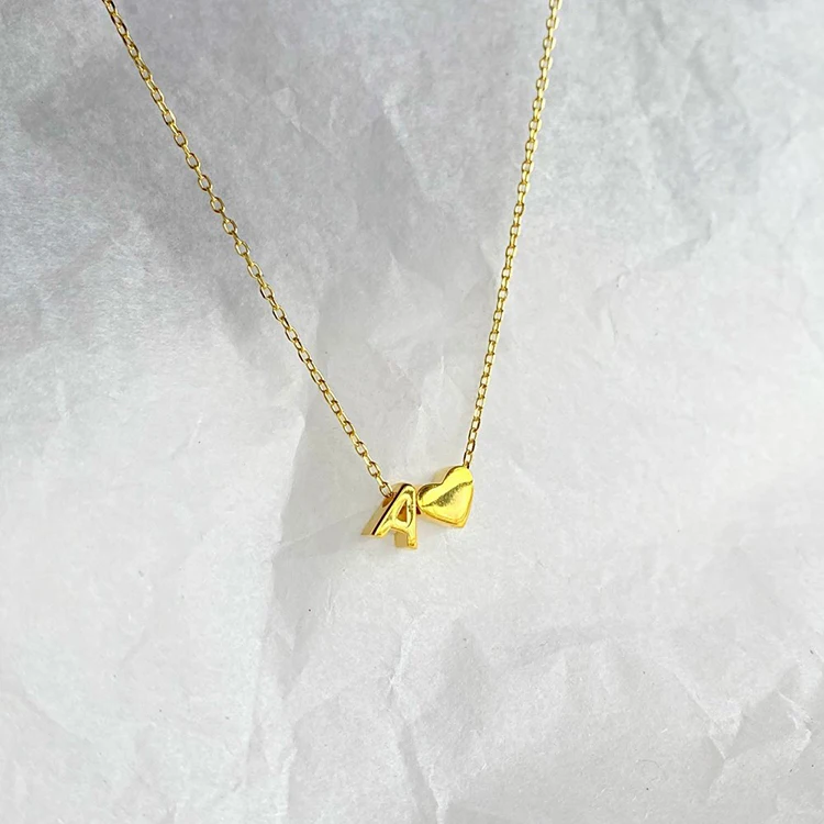 Fashion 925 Sterling Silver 26 Letter A-Z Alphabet Love Heart Necklace