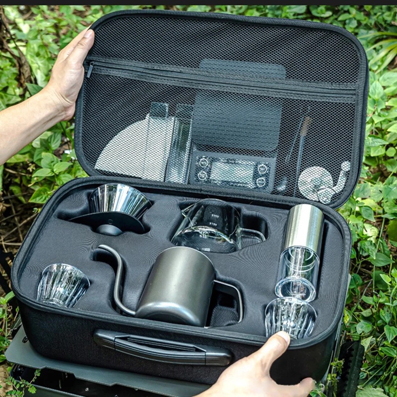 Wholesale Price 9 or 12 Pieces Arabic Coffee Travel Set with Pour Over Kettle Manual Grinder Ceramic Drip Coffee Kit