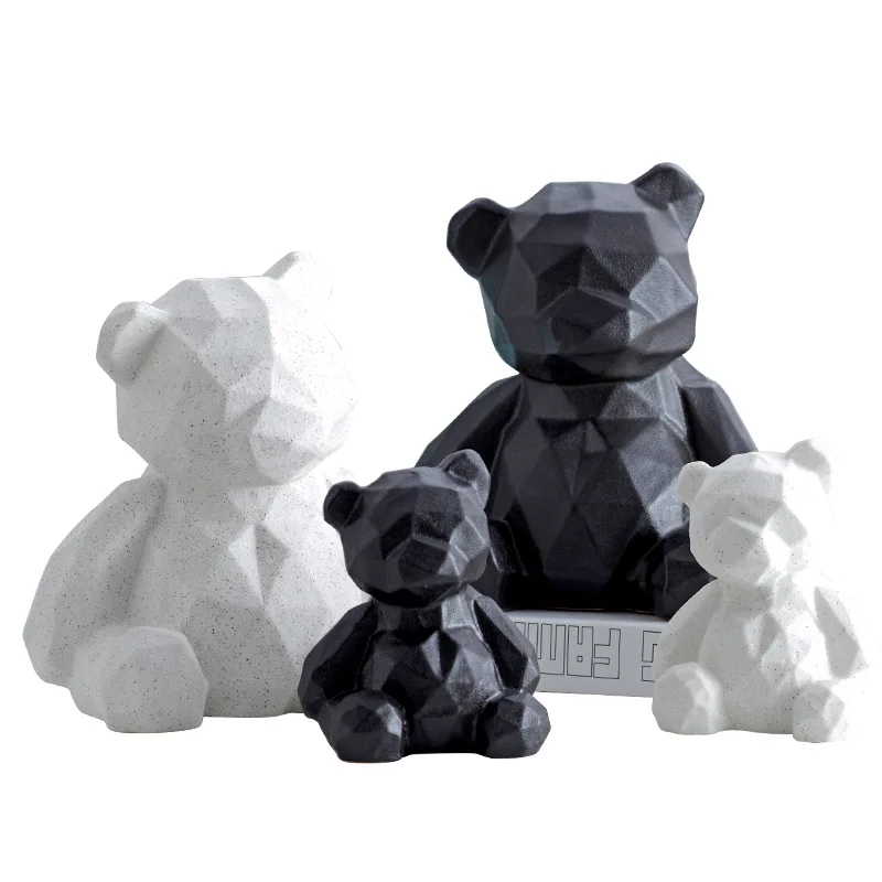 
Modern simple ceramic ornaments geometric bear crafts model room European living room wine cabinet animal soft decorations 